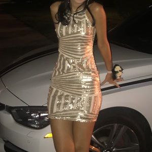 Gold halter top dress